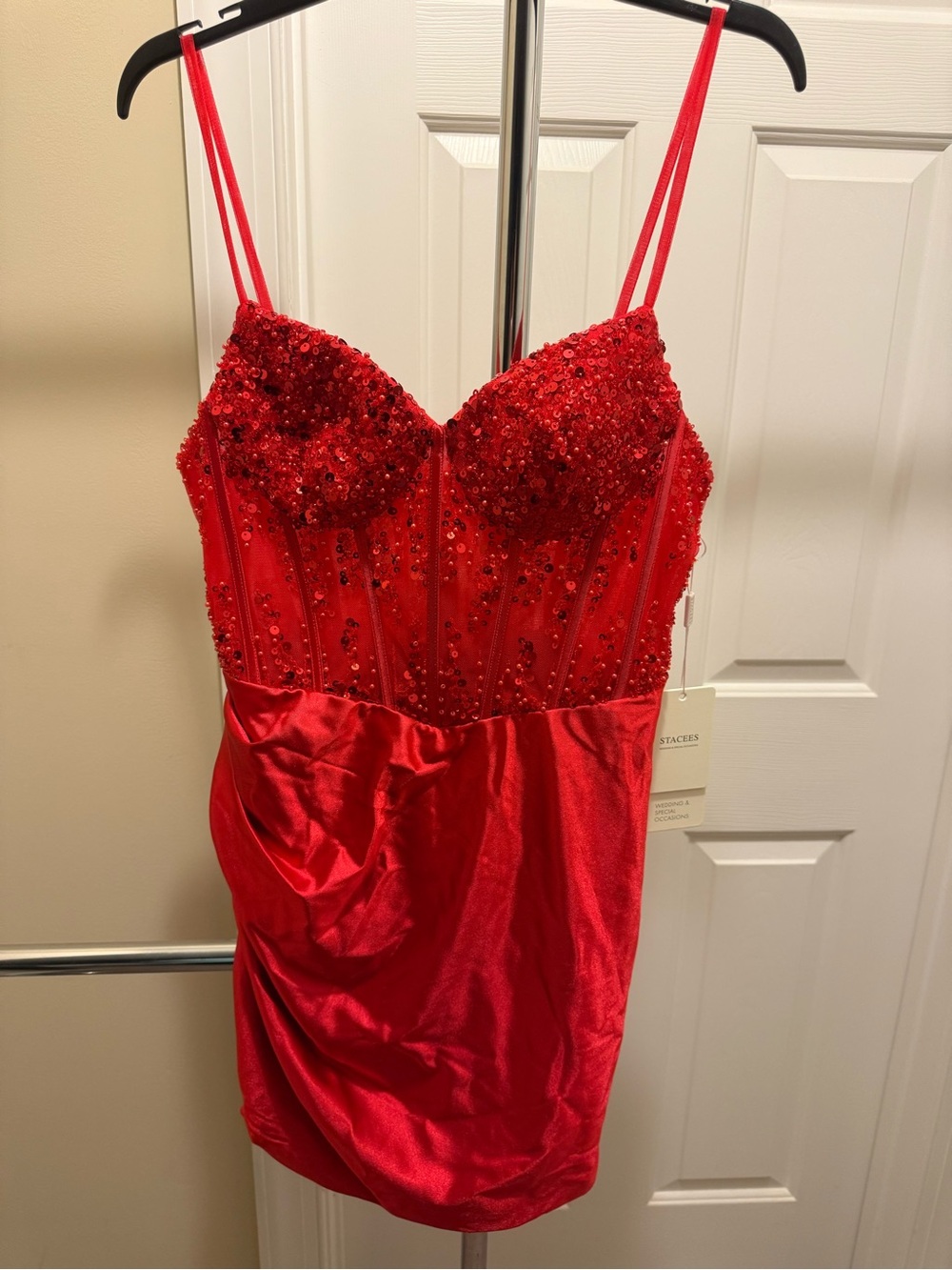 Stacees red dress, size 8 (new with tags)